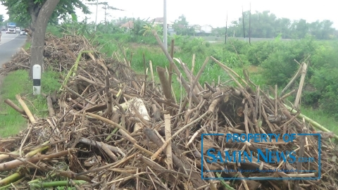 Tumpukan Limbah Sisa-sisa Banjir di Alur Kali Simo