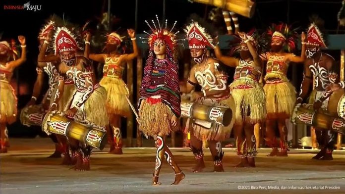Foto: Pembukaan Pekan Olahraga Nasional XX Papua, Jayapura, 2 Oktober 2021. (Tangkapan Layar Youtube Biro Pers Kepresidenan RI)