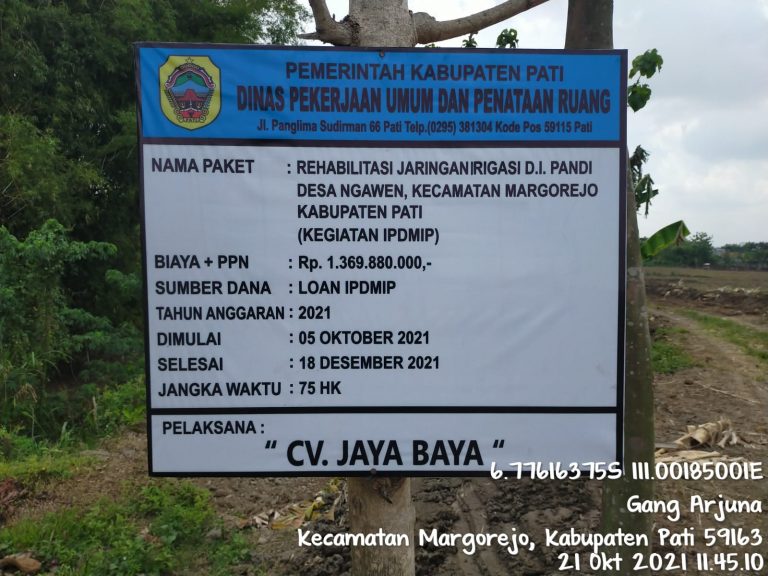 Rekanan CV Jaya Baya Sudah Memasang Papan Proyek di Lokasi Jaringan Irigasi Pandi Ngawen