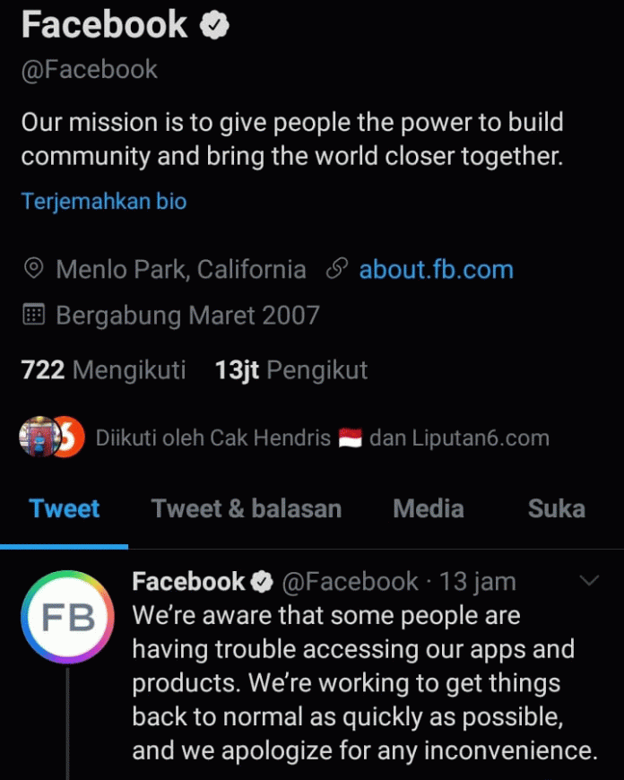 Tangkapan layar Twitter milik Facebook