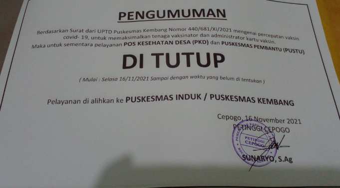 Warga di Kecamatan Kembang Mengeluh; Semua Puskesmas Pembantu dan PKD Ditutup