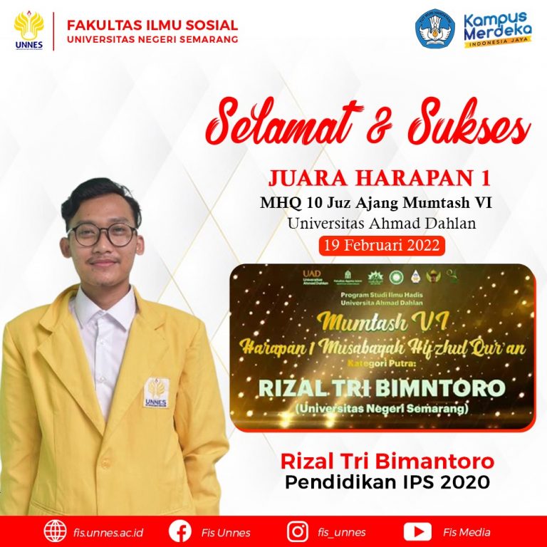 Rizal Tri Bimantoro; Raih Juara Harapan I MHQ 10 Juz Ajang Mumtash VI