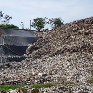 Kondisi timbunan sampah yang menggunung di Tempat Pembuangan Akhir (TPA) Sukoharjo, Kecamatan Margorejo.(Foto:SN/aed)