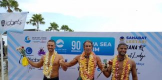 Gantiel Gillen, Lorenz Gillen dan Khalid Mahalatti, tiga pereang asing sukses arungi laut Karimunjawa-Jepara.(Foto:SN/dok-hp)