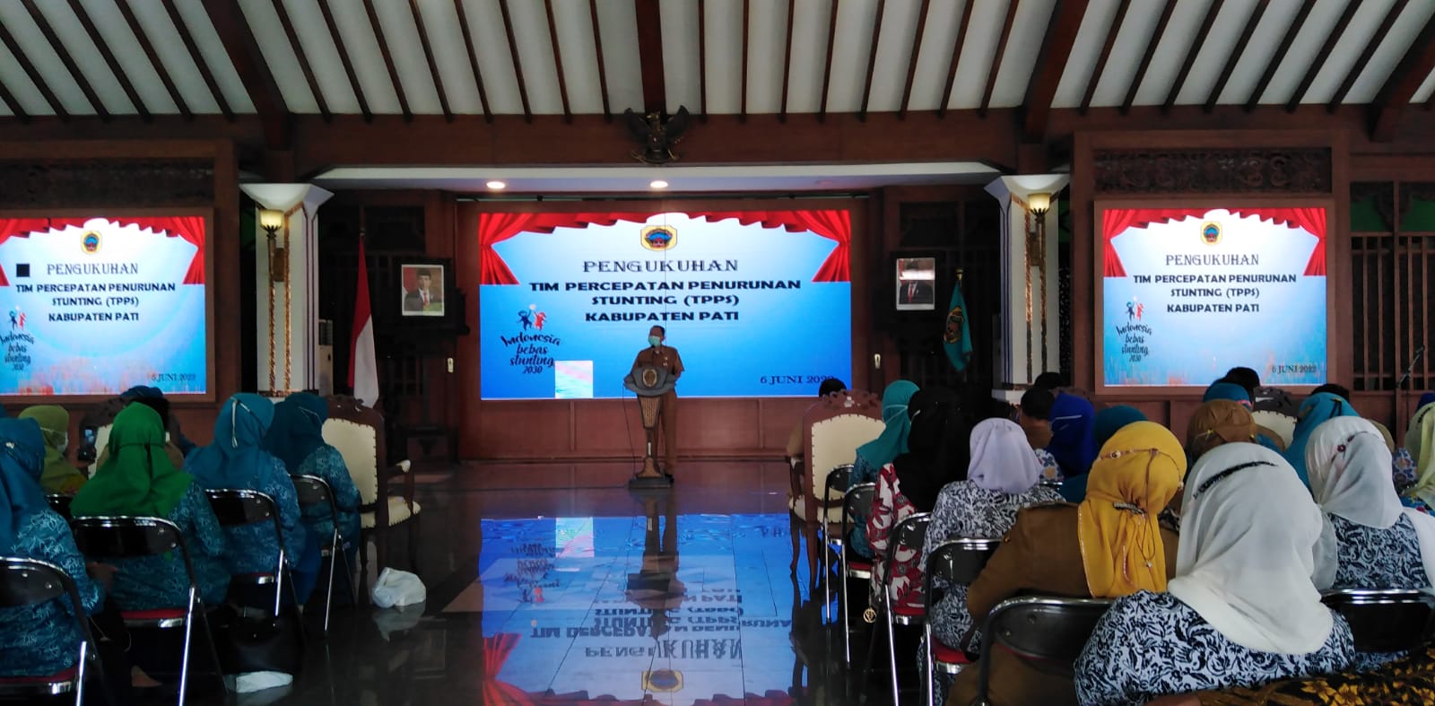 Koordinator Tim Percepatan Penurunan Stunting (TPPS) Kabupaten Pati, Mukhtar saat memberikan sambutan dalam acara Pengukuhan TPPS, Senin (6/6/2022)