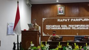 Bupati Pati Haryanto saat menyampaikan evaluasi gubernur terhadap pertanggungjawaban pelaksanaan APBD, Selasa (19/7/2022)