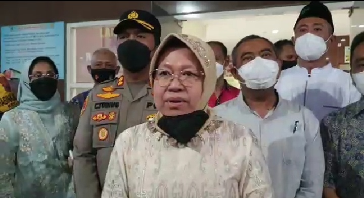 Menteri Sosial (Mensos) Tri Rismaharini menyambangi korban penyekapan dan kekerasan seksual di RSUD RAA Soewondo Kabupaten Pati, Minggu (7/8/2022)