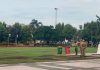Foto: tampak kejauhan Kepala Dinas PKPLH Kudus bersama Kepala Dispertan Kudus sedang mengamati situasi terkini kondisi lapangan Alun-alun Simpang Tujuh Kudus