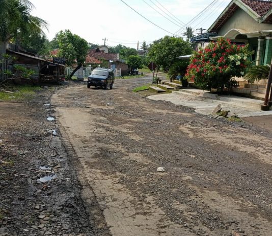 Tampak mobil melintas di salah satu ruas jalan rusak di Kabupaten Pati