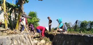Warga Desa Pangkalan saat mengerjakan pembangunan fisik Program Percepatan Peningkatan Tata Guna Air Irigasi (P3-TGAI).